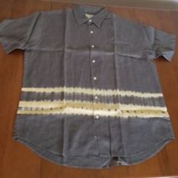 J. Crew Vintage Tie Dye Button Up Short Sleeve Linen Shirt Grey Men's Large NWT - Picture 3 of 12